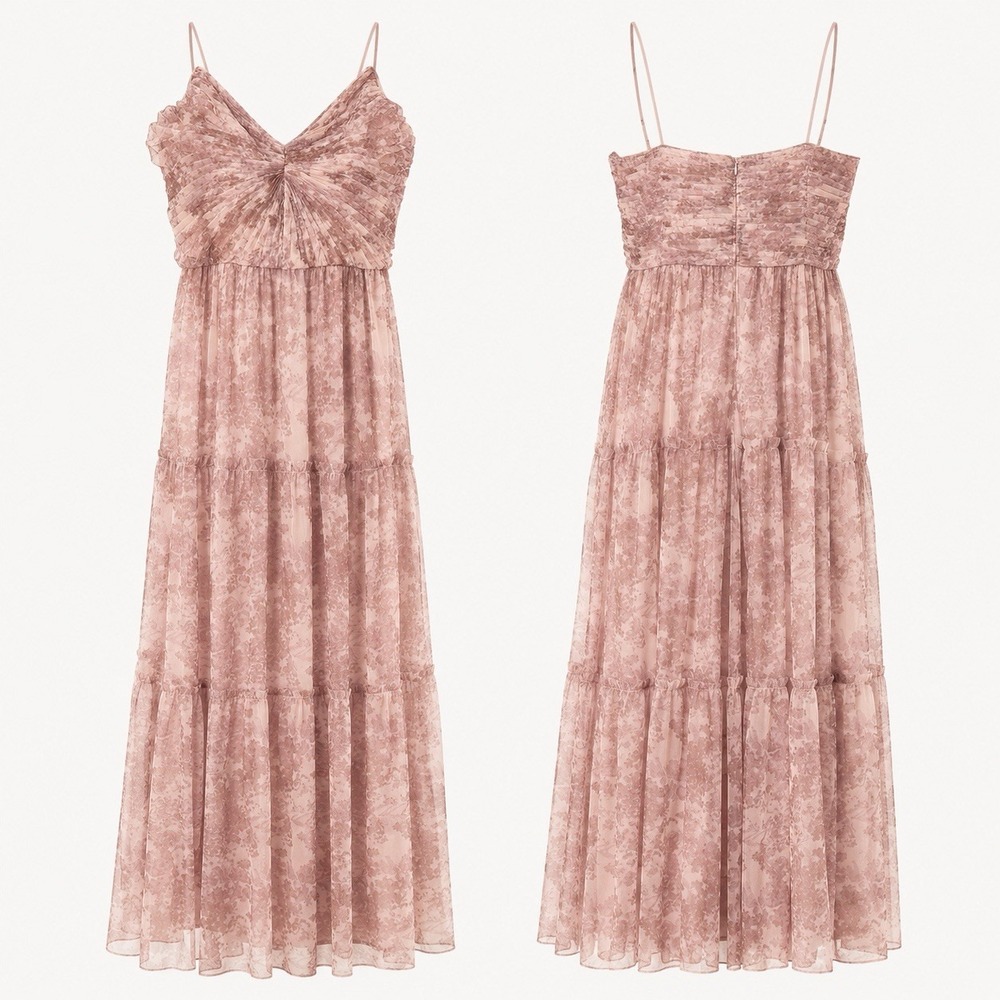 Adrianna Papell Blush Pink Tiered Sheer Slip Dress Maxi Sz 14 Fairy Party Formal